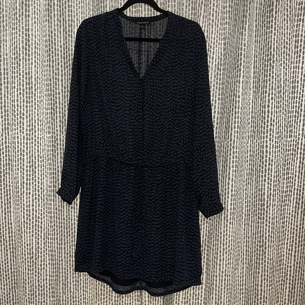 Navy Blue Patterned Long Sleeve Dress